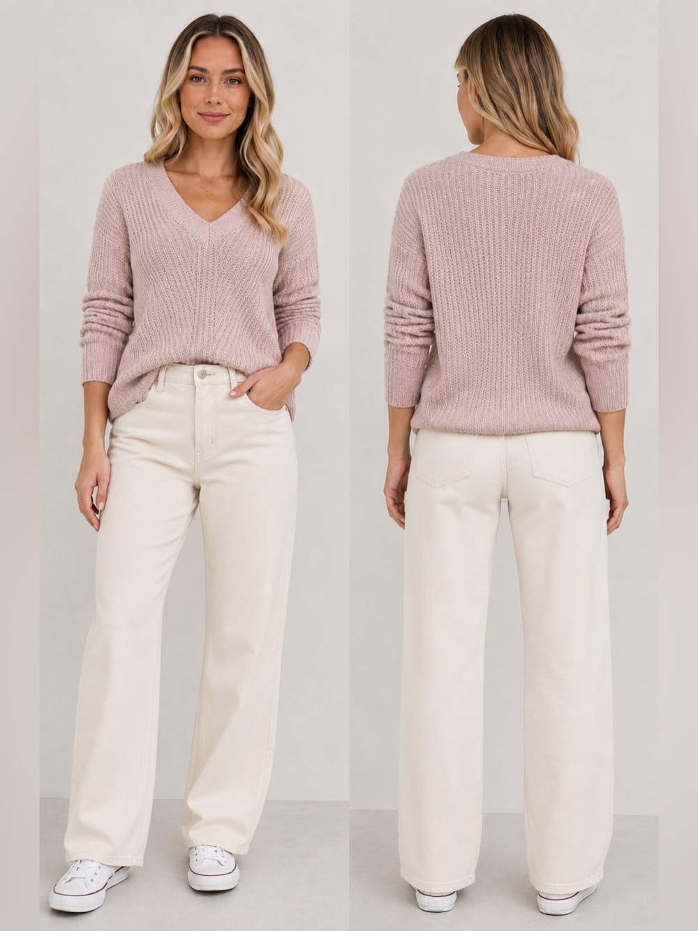 Nine West Light Lavender V-Neck Knit Sweater
